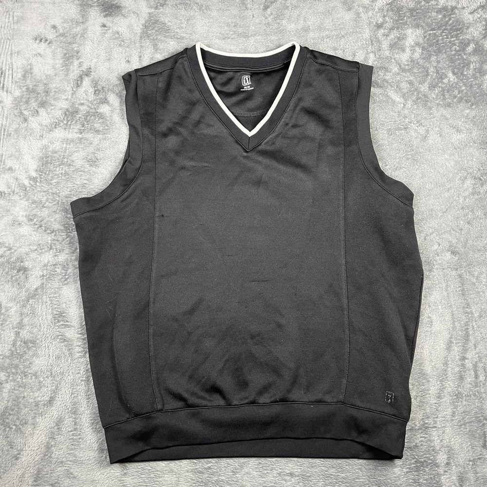 PGA Tour Vest Sweater Mens Medium Black Golf Casual Tight Knit Warm Wear V Neck